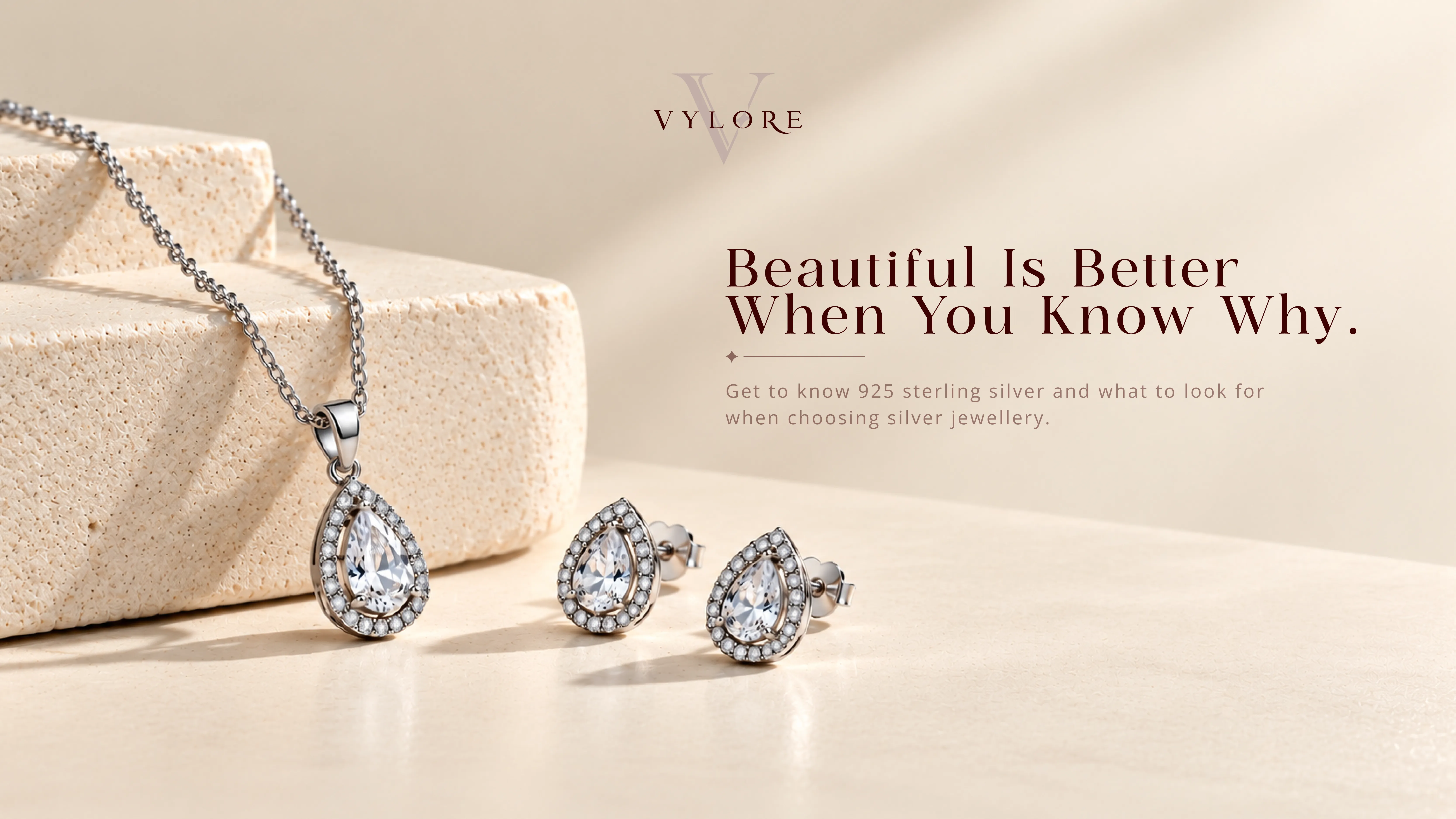 Close-up of 925 sterling silver jewellery showing its surface and finish